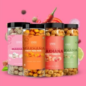Healthy Office & Travel Snack – Buy Online Organic Makhana Combo Pack – 4 Flavours by Vishnu Delight