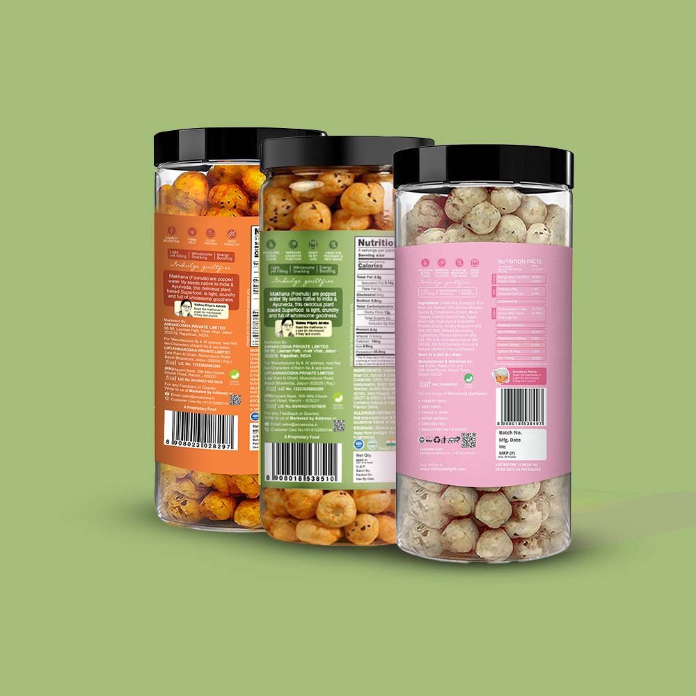 Buy Vishnu Delight Flavoured Makhana Combo – Spicy Peri Peri, Mint, Salt N Pepper 3x90g Pack