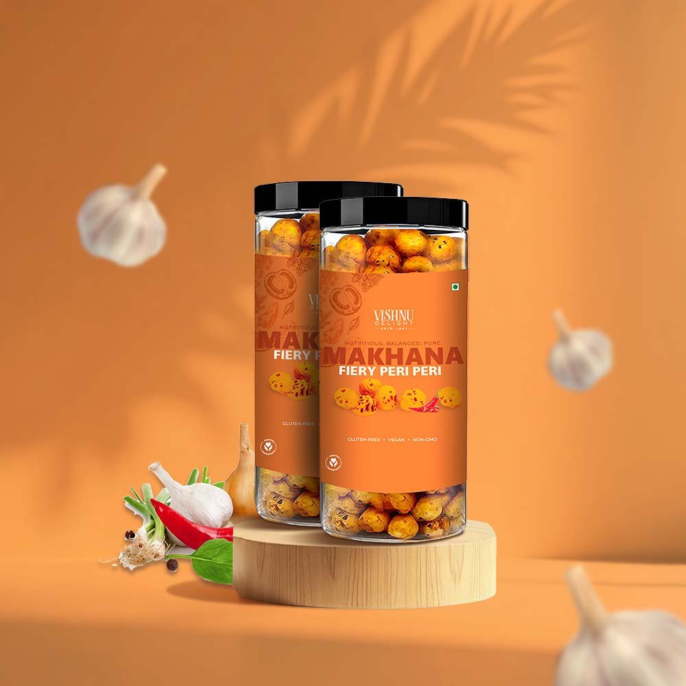 Vishnu Delight fiery peri peri makhana jar spicy snack for food lovers