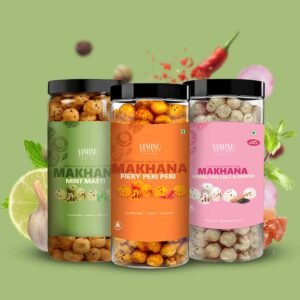 Vishnu Delight Organic Makhana Combo Pack – Peri Peri, Mint Masti, Salt N Pepper – Healthy Crunchy Snacks