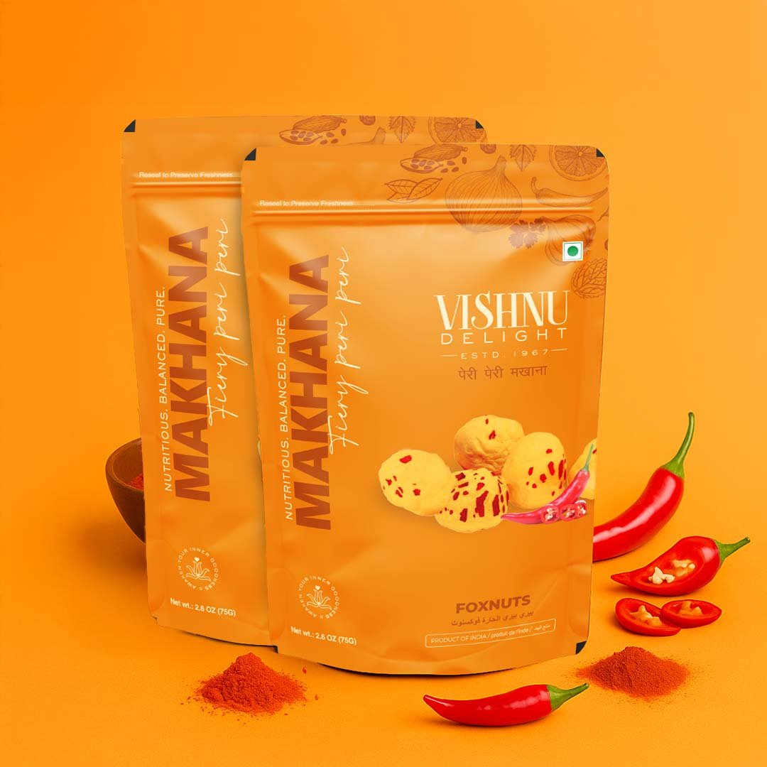 Vishnu Delight fiery roasted peri peri makhana pouch for foodies